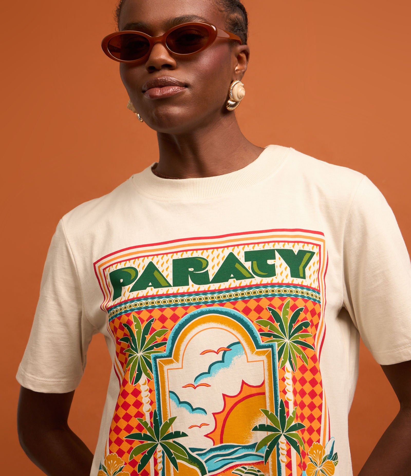 Camiseta Alongada em Algodão com Estampa Paraty Branco 3