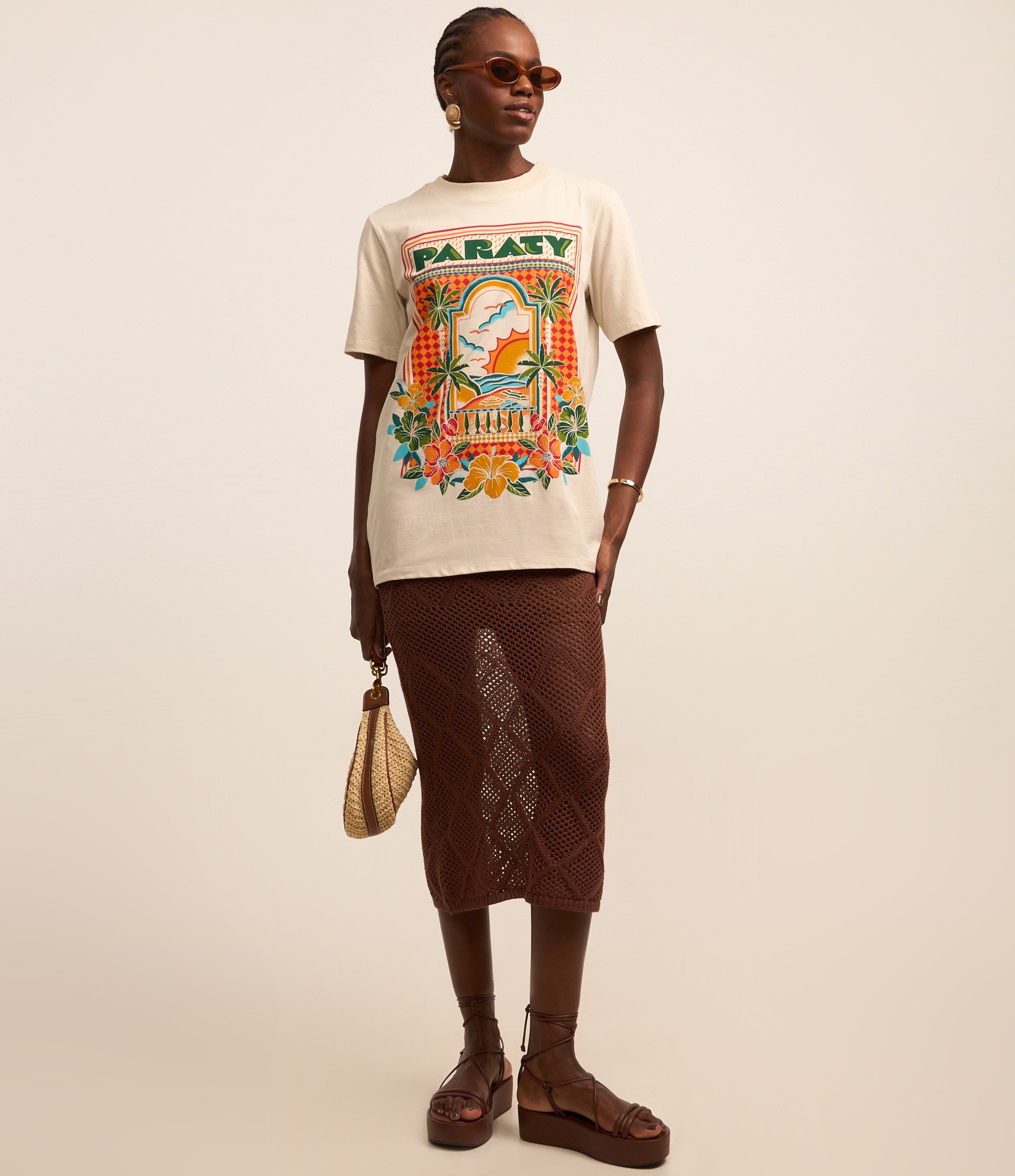 Camiseta Alongada em Algodão com Estampa Paraty Branco 2