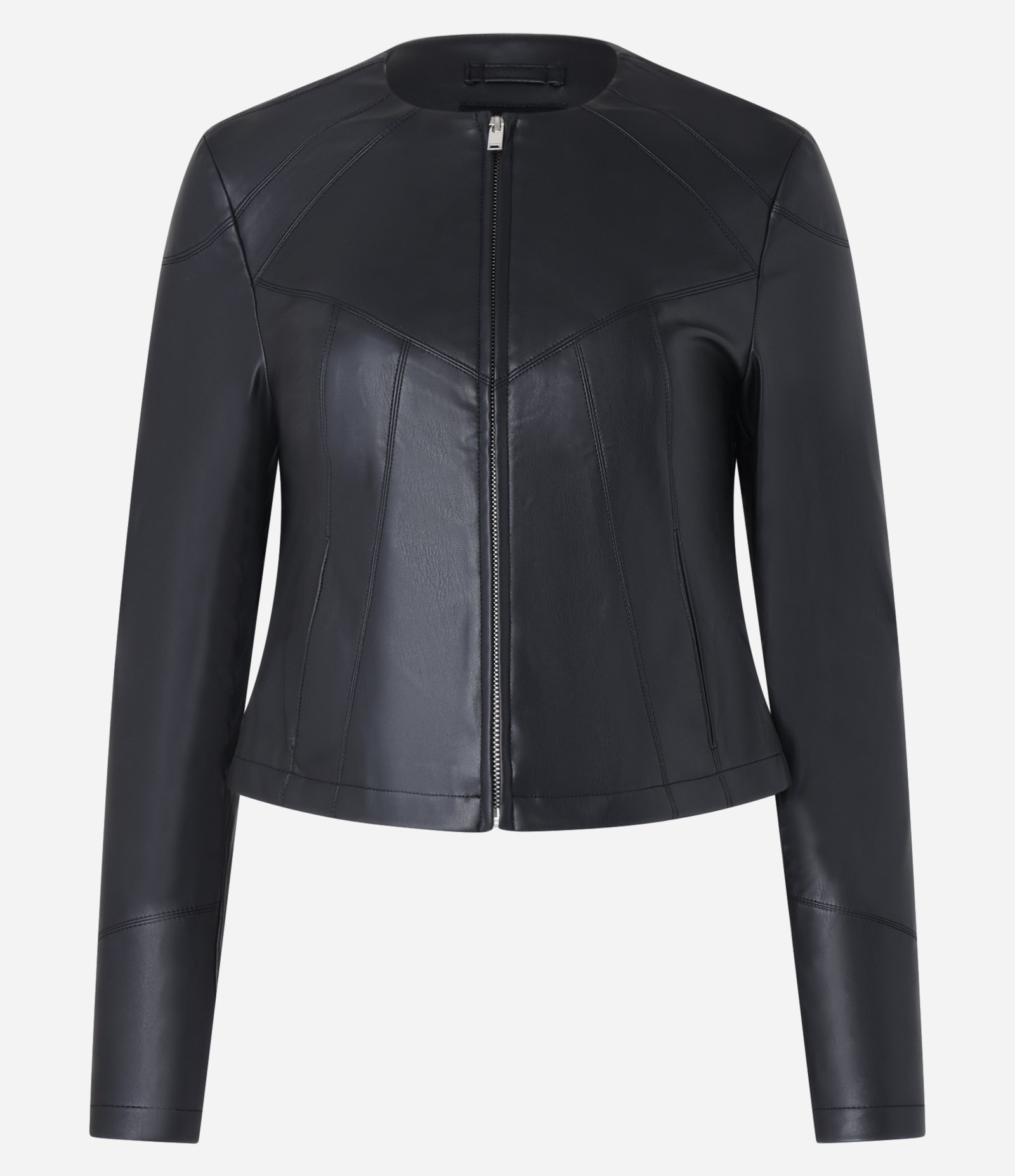 Jaqueta em PU com Recortes e Bolsos Frontais Preto 6