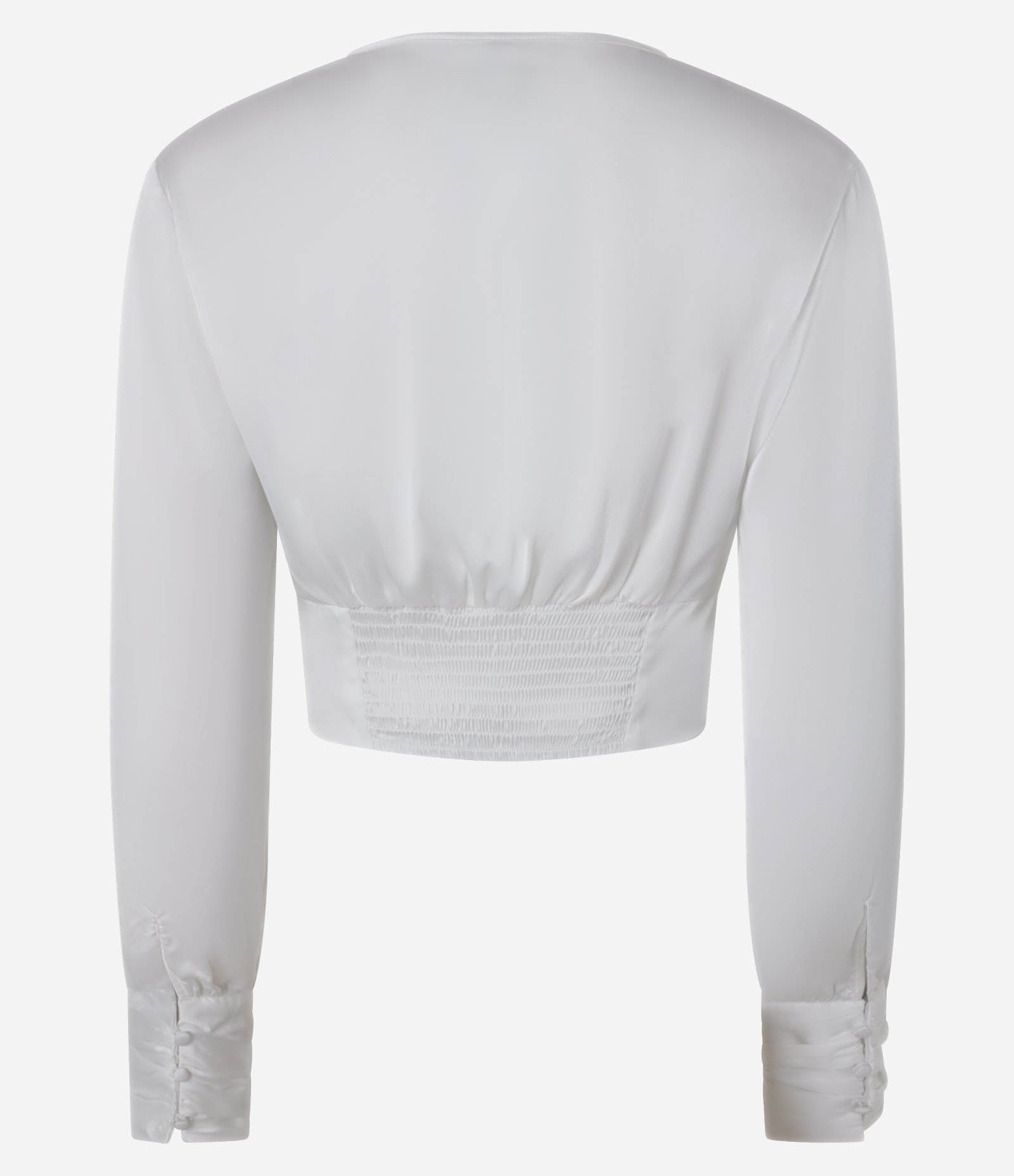 Blusa Cropped Acetinada com Nó Frontal e Punhos Drapeados Branco 7