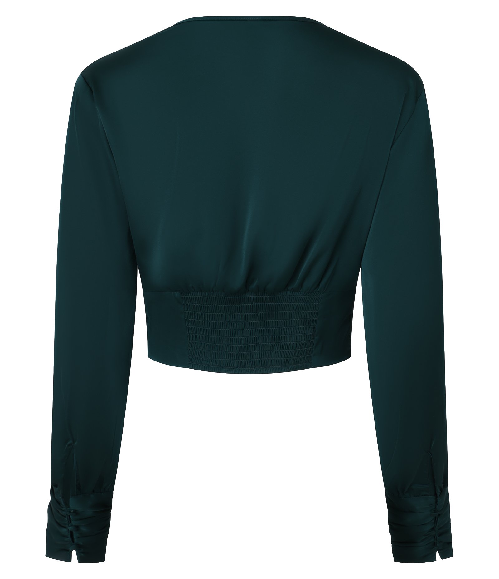 Blusa Cropped Acetinada com Nó Frontal e Punhos Drapeados Verde 5