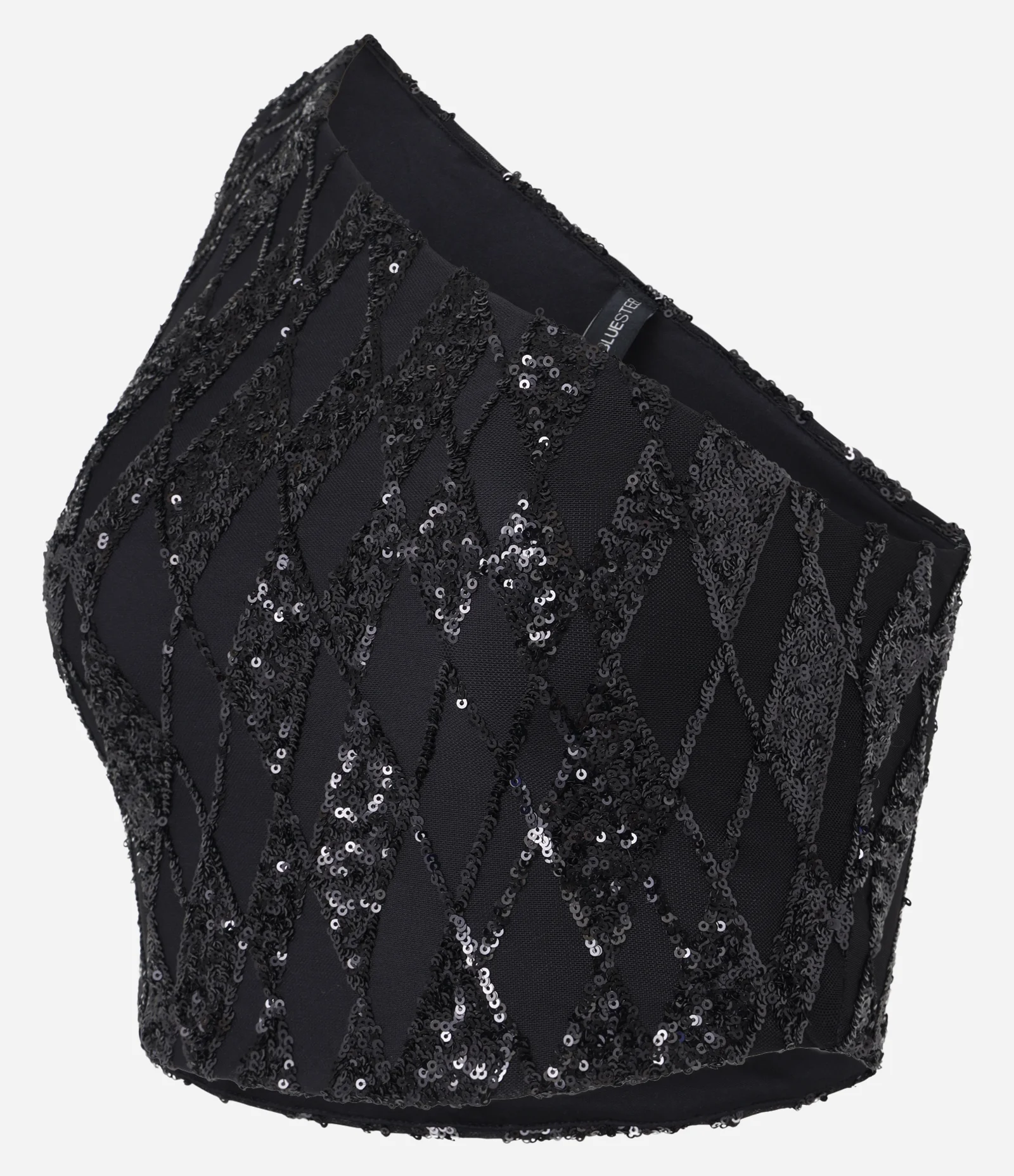 Blusa Cropped em Paetê Geométrico com Ombro Só Preto 6