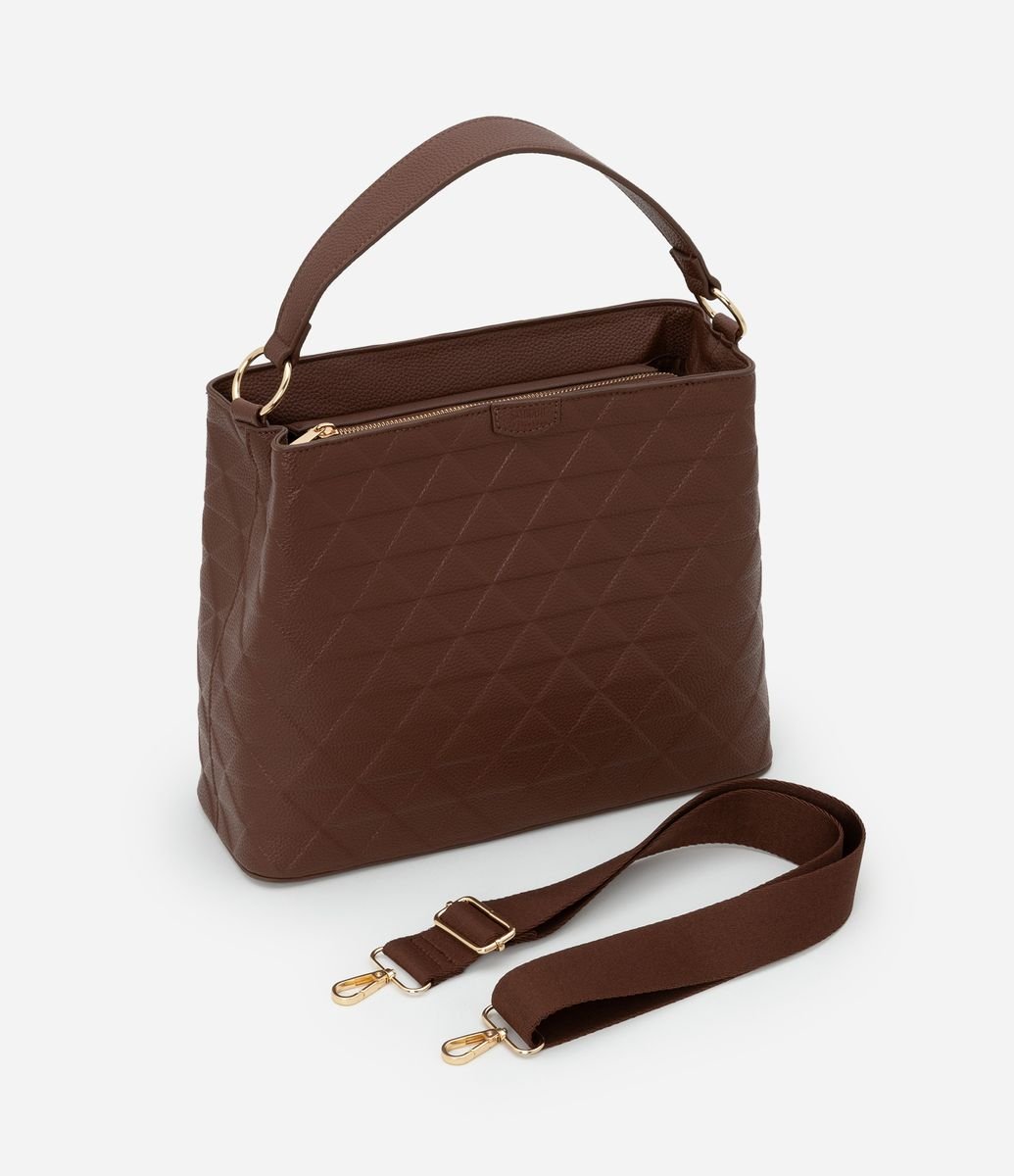 Bolsa Satchel Grande em PU com Textura Embossed Marrom