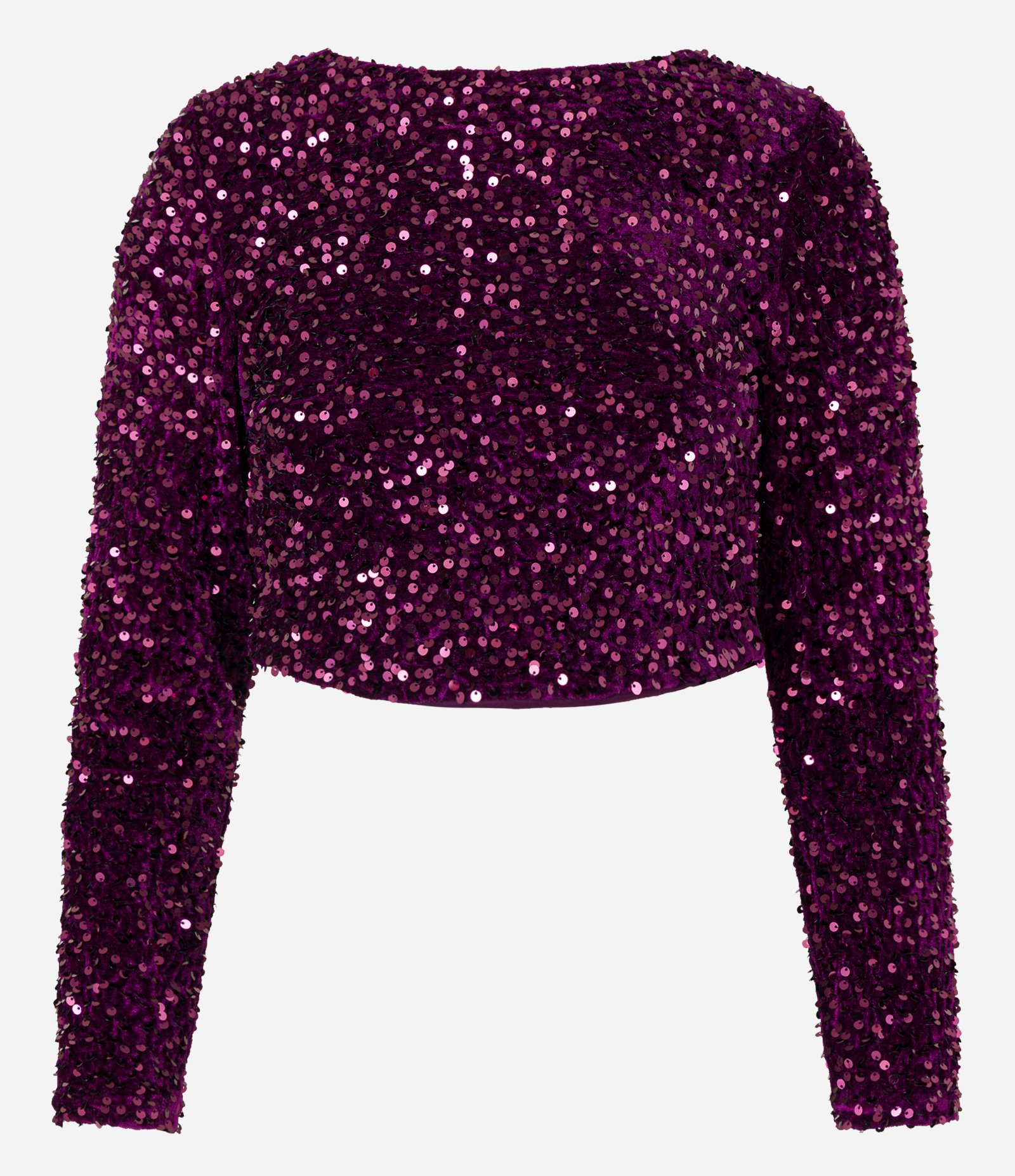 Blusa Cropped em Paetê Metalizado e Costas Abertas Roxo 5