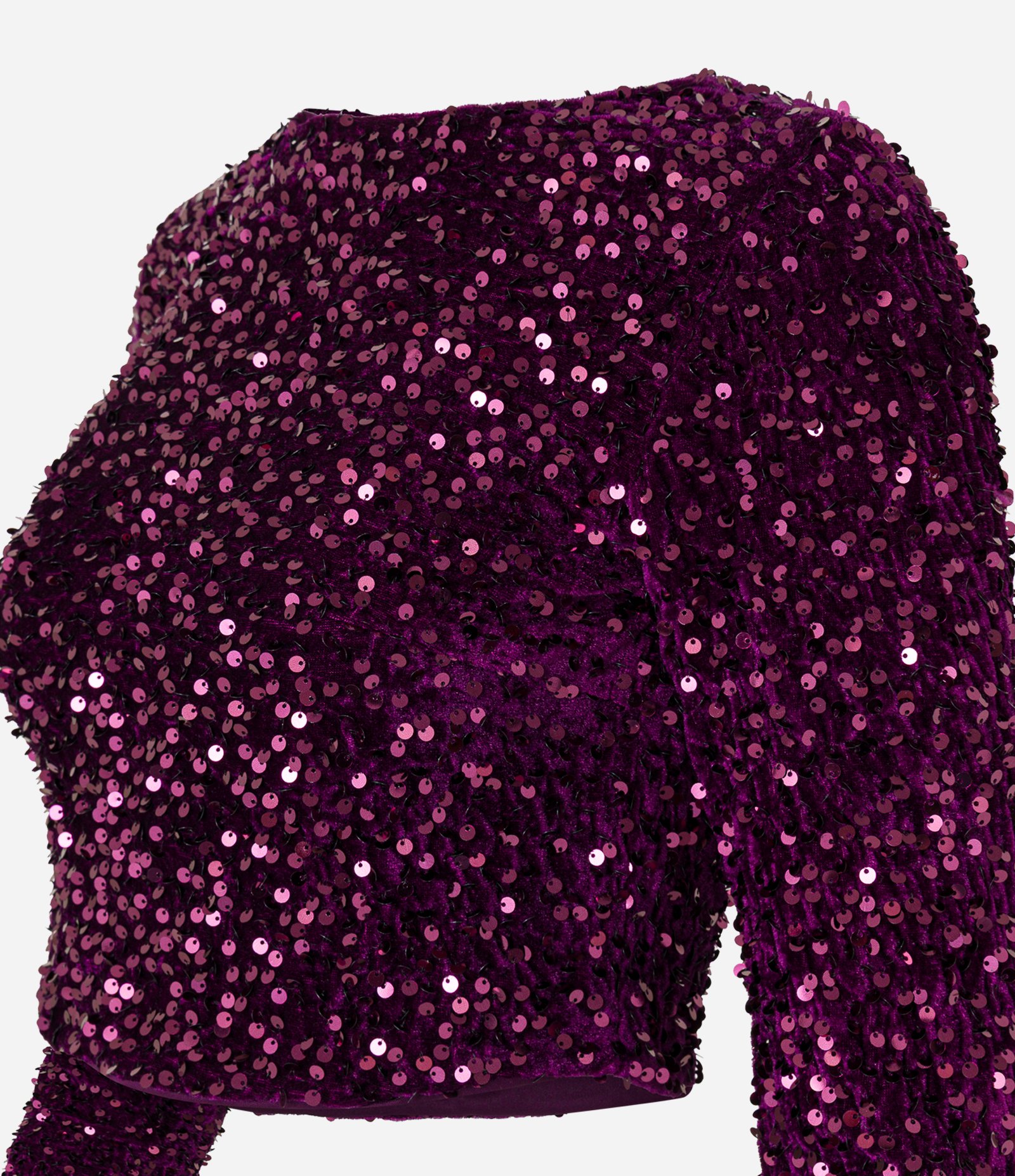 Blusa Cropped em Paetê Metalizado e Costas Abertas Roxo 6