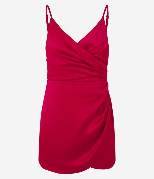 Vestido Curto Acetinado de Alça com Textura Franzida