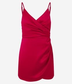 Vestido Curto Acetinado de Alça com Textura Franzida