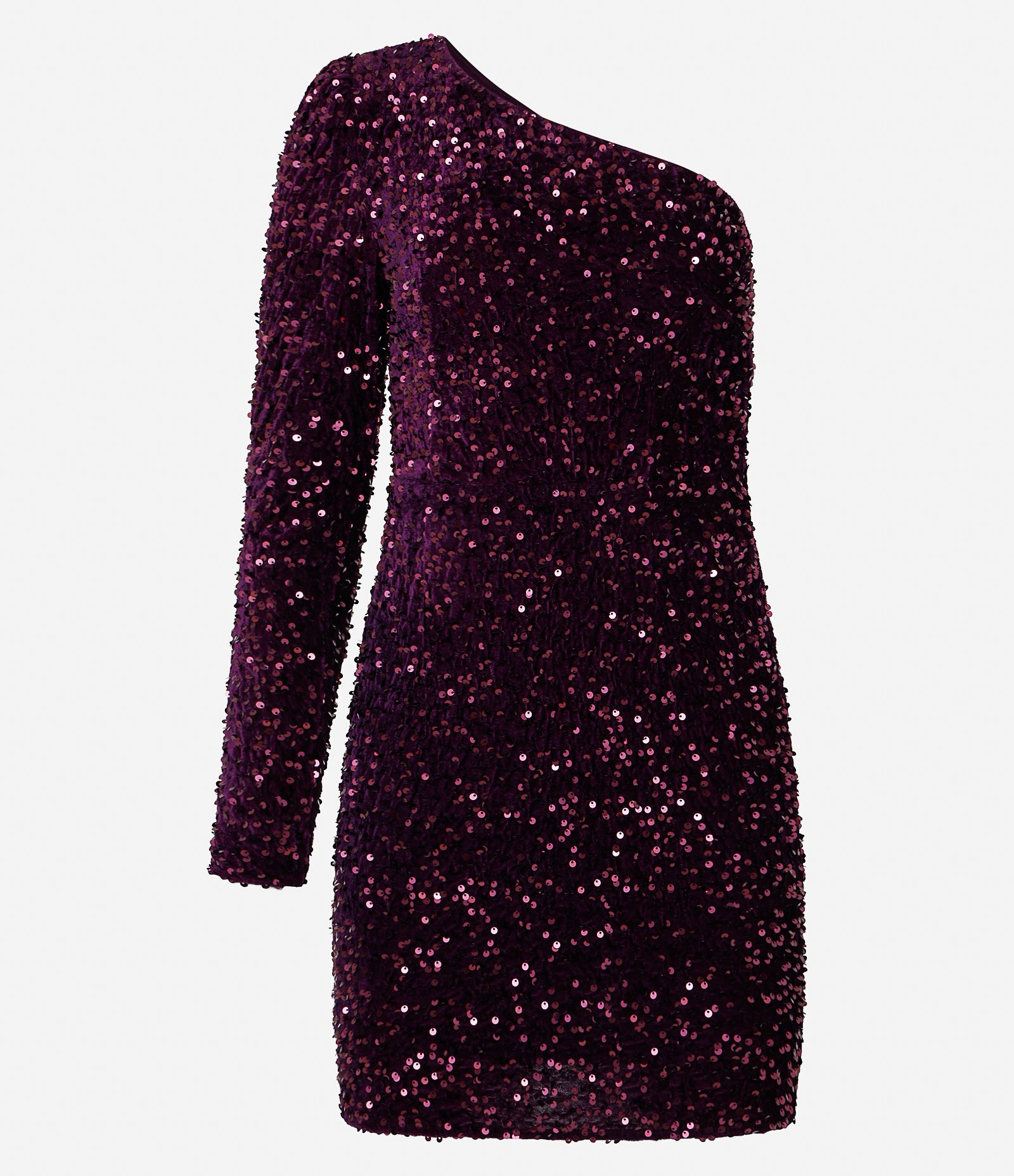 Vestido Curto Ombro Único com Paetês e Ombreira Roxo 7