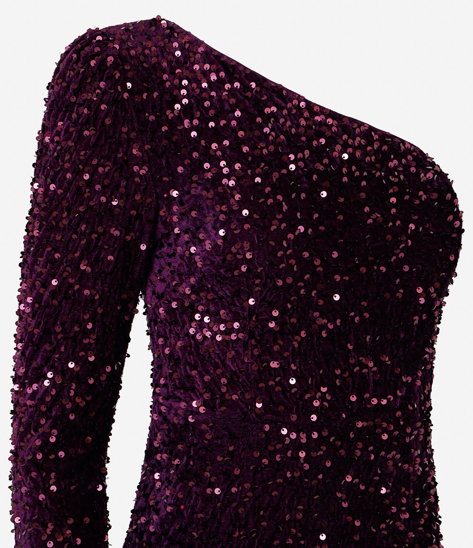 Vestido Curto Ombro Único com Paetês e Ombreira Roxo 8