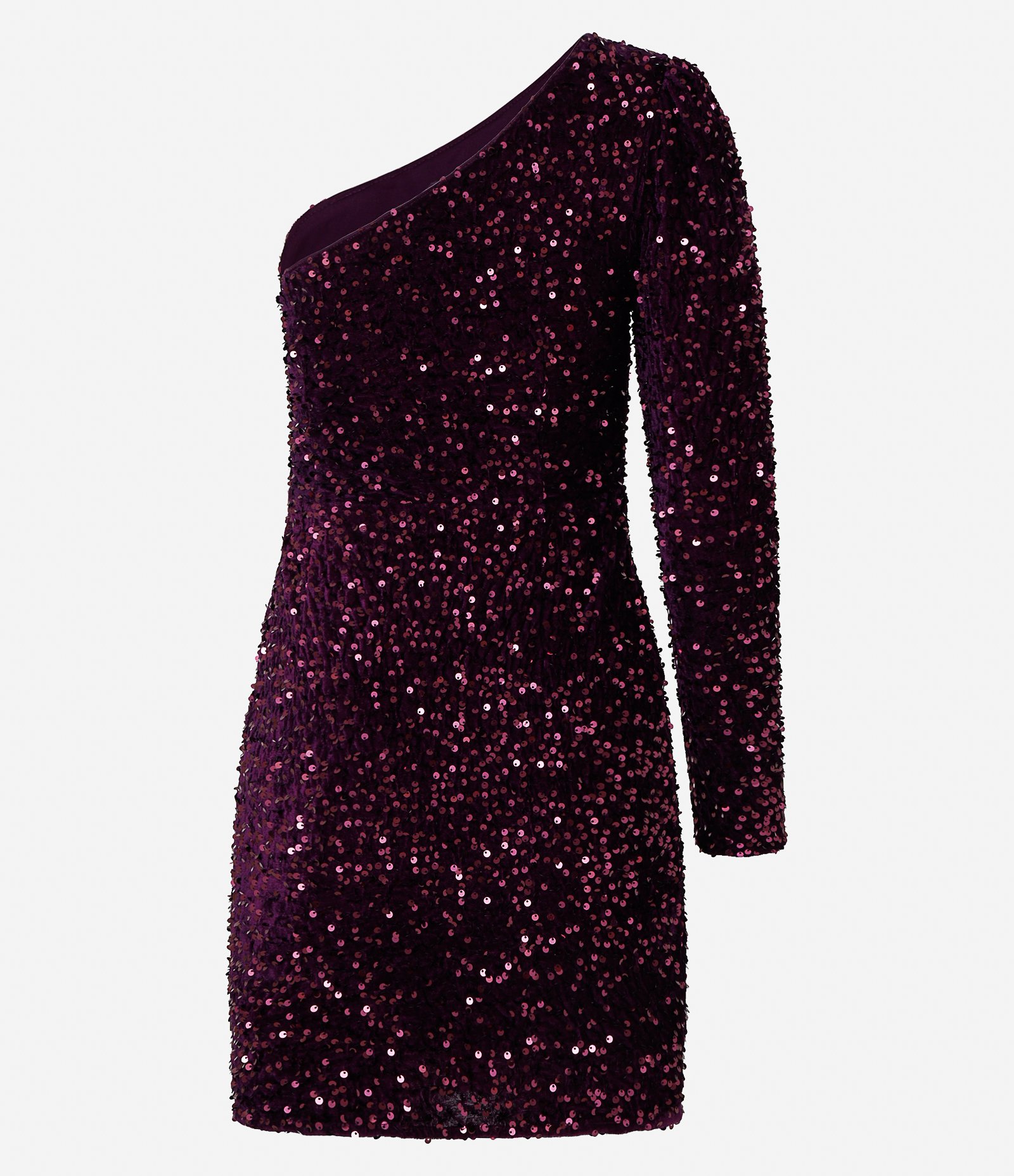 Vestido Curto Ombro Único com Paetês e Ombreira Roxo 9