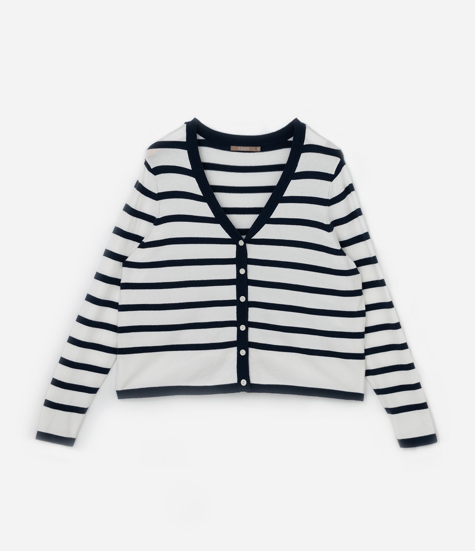 Cardigan em Tricô Leve Listrado Curve & Plus Size Azul Escuro/Branco 4