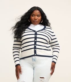 Cardigan em Tricô Leve Listrado Curve & Plus Size
