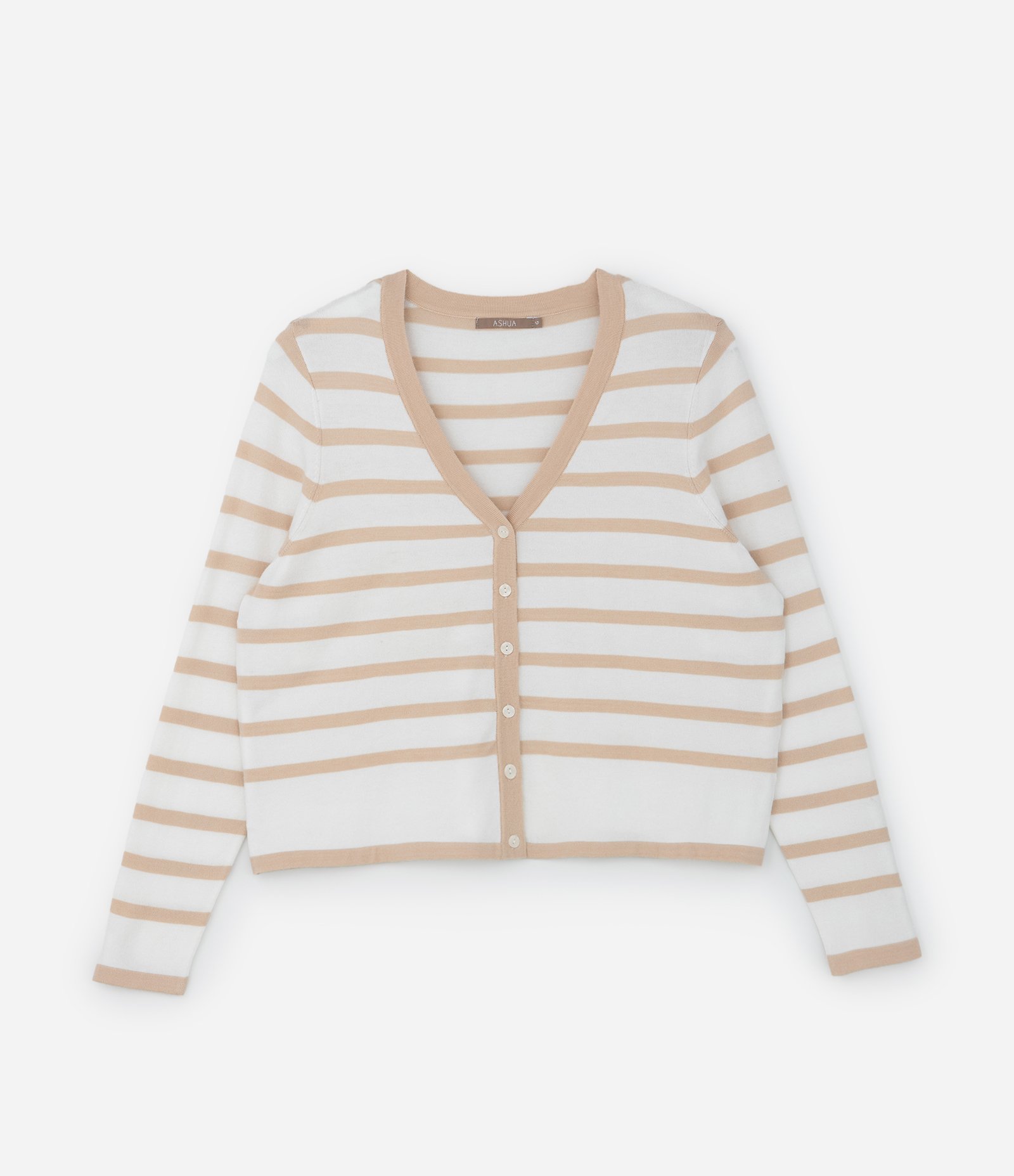 Cardigan em Tricô Leve Listrado Curve & Plus Size Bege/Branco 4