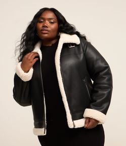 Jaqueta em Material Sintético com Pelos Curve & Plus Size