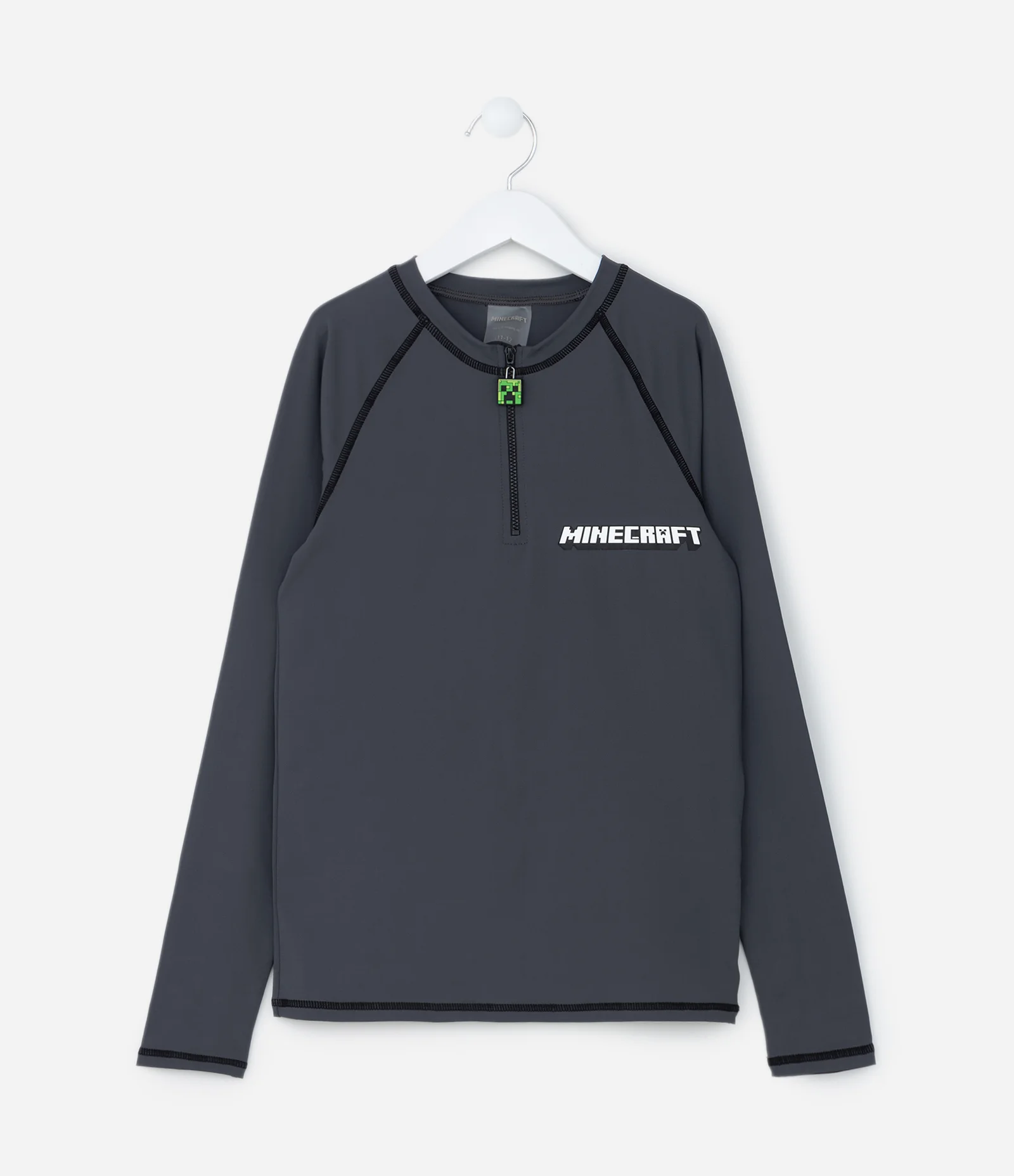 Camiseta Infantil com Proteção UV e Estampa Minecraft - Tam 5 a 14 Anos Cinza 1