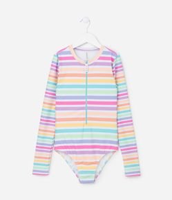 Maiô Infantil com Proteção UV e Estampa Listrada - Tam 5 a 14 Anos