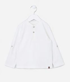Camiseta Infantil Texturizada com Botões na Gola - Tam 1 a 5 Anos