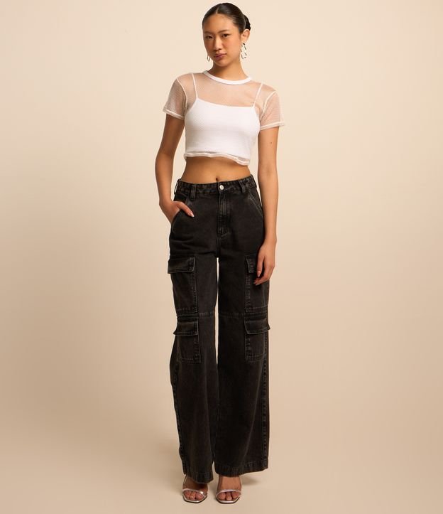 Blusa Cropped em Fio Metalizado com Top Interno