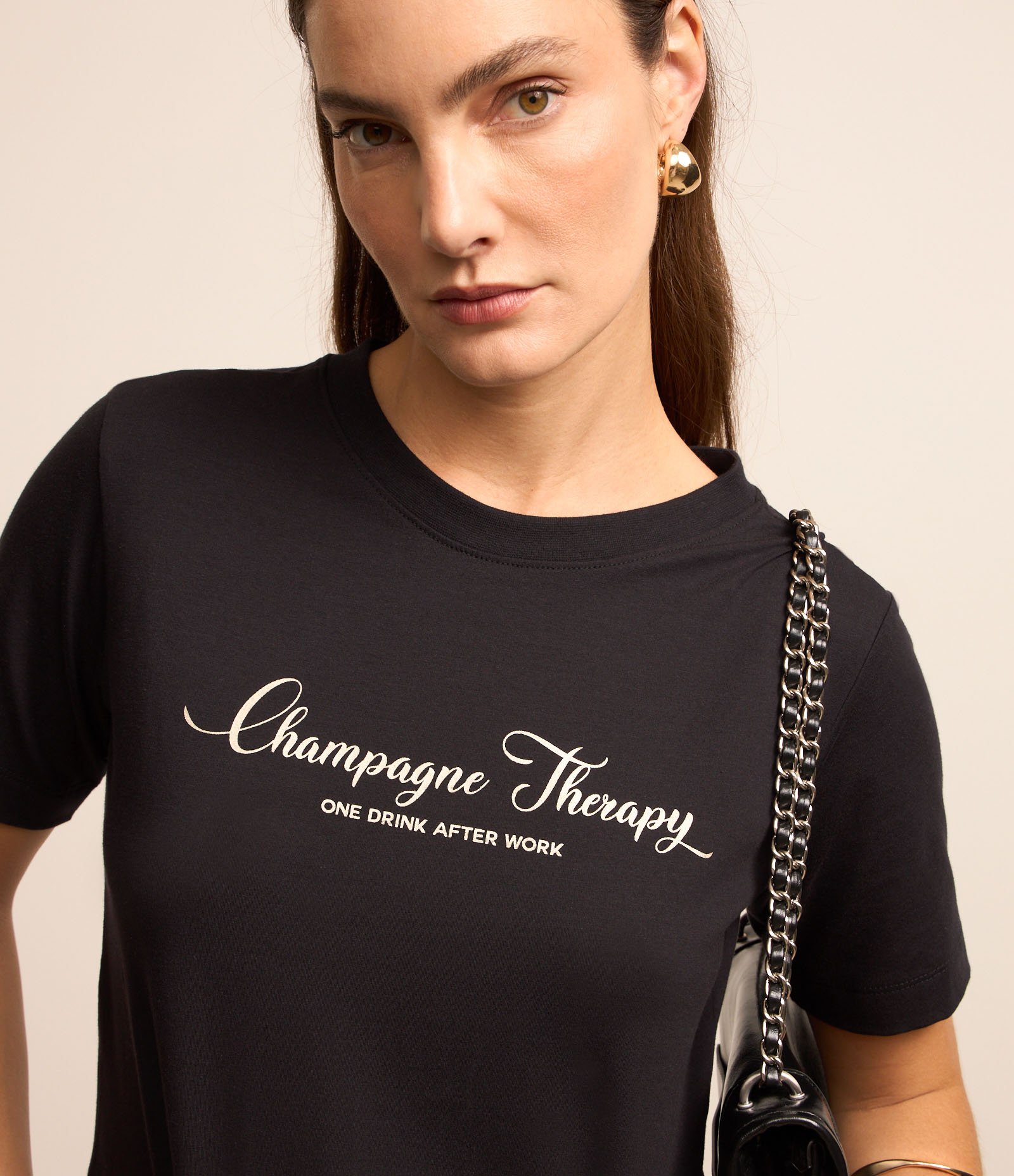 Blusa em Algodão com Estampa Champagne Therapry Preto 3