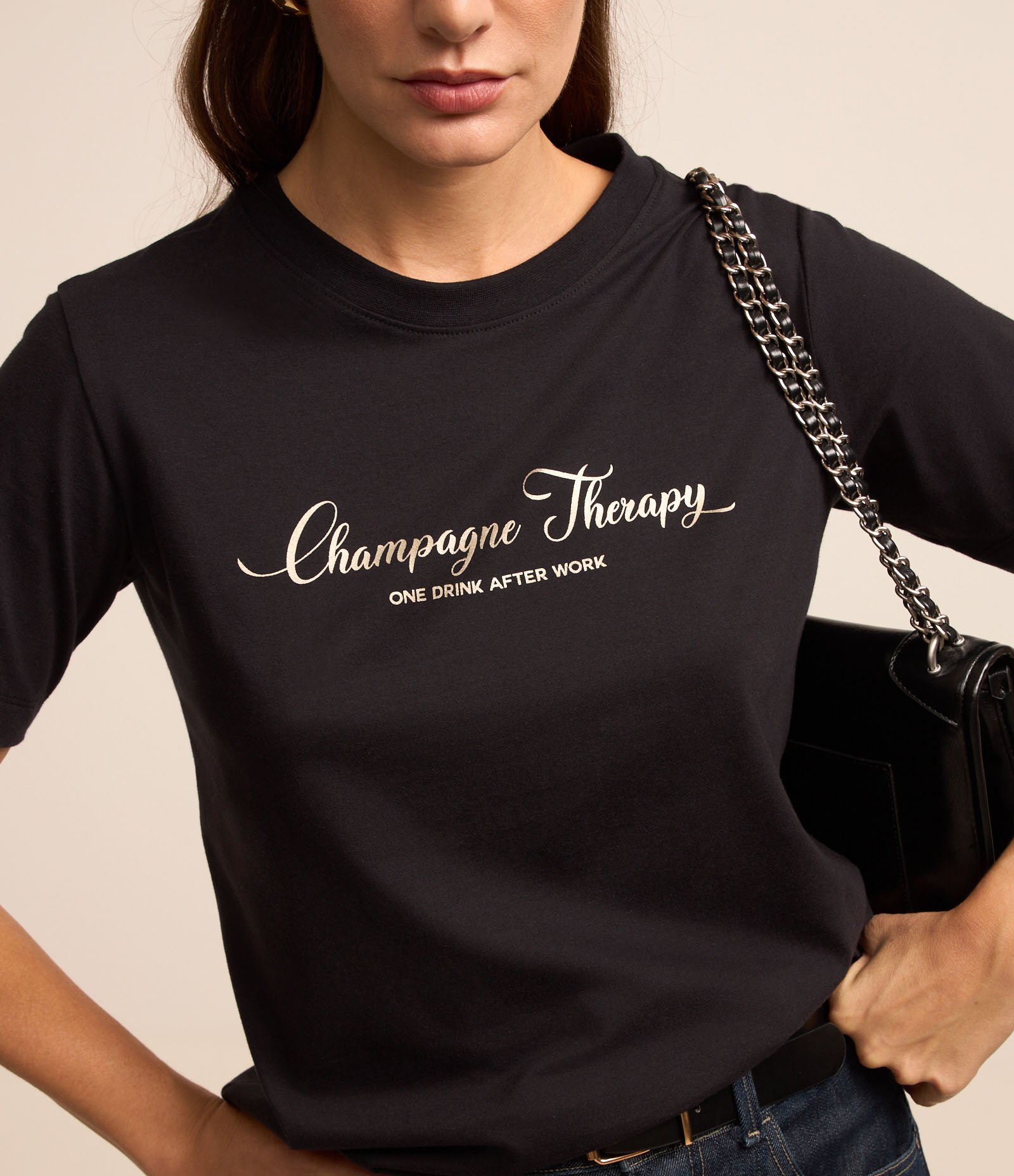 Blusa em Algodão com Estampa Champagne Therapry Preto 4