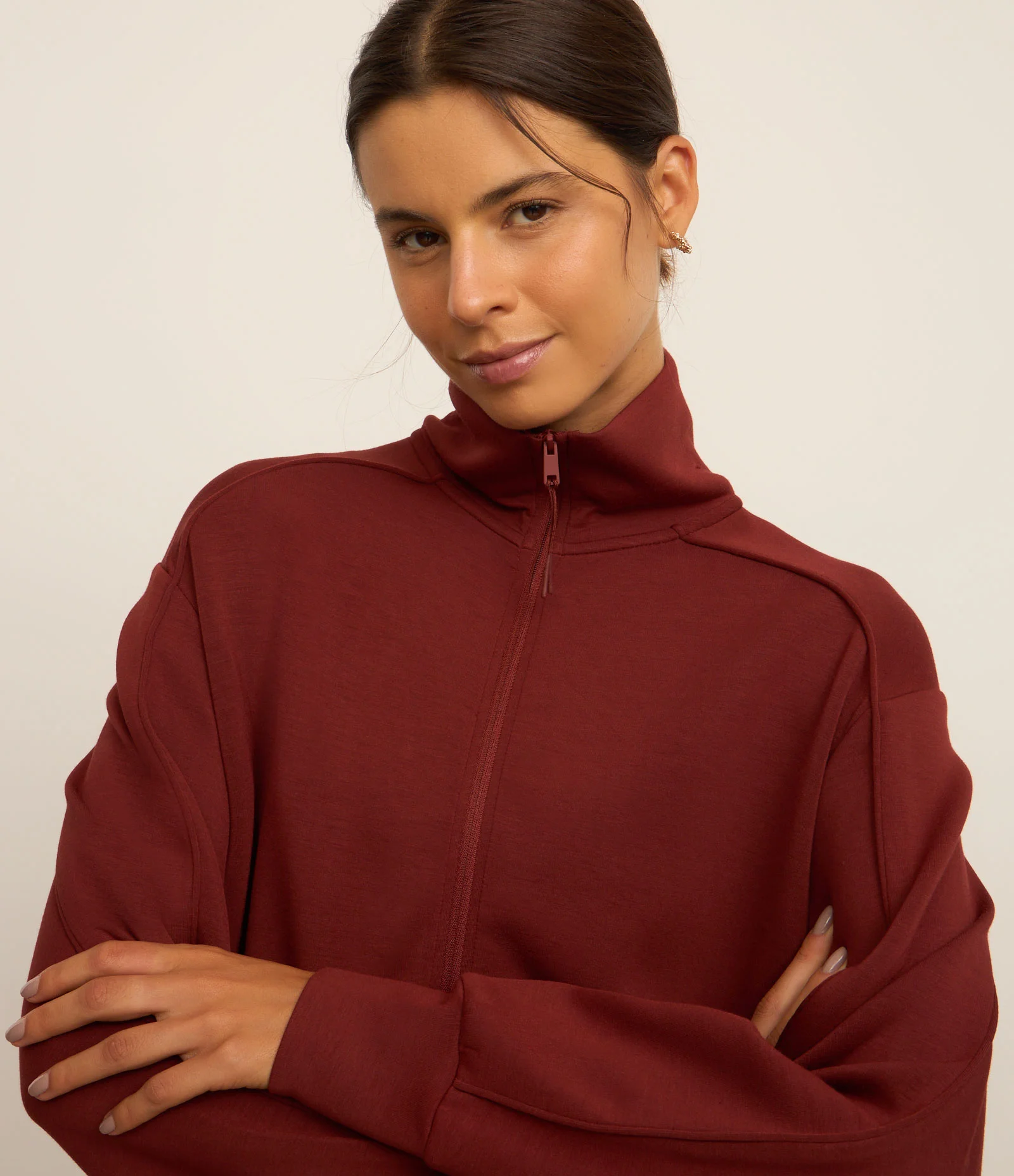 Jaqueta Esportiva em Microfibra Pesada com Golinha Marrom Avermelhado 1