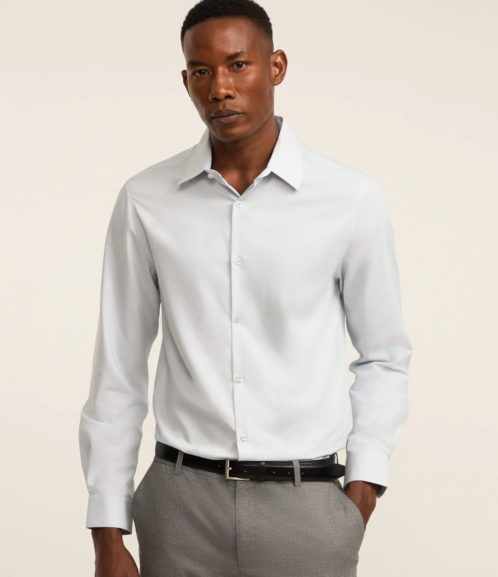 Camisa Regular em Microfibra Easy Care Azul Acinzentado 1