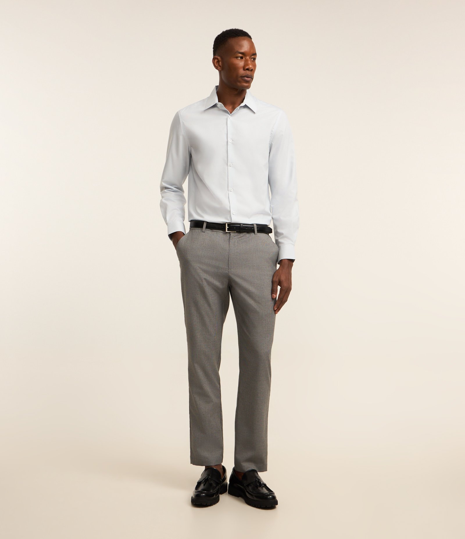 Camisa Regular em Microfibra Easy Care Azul Acinzentado 2