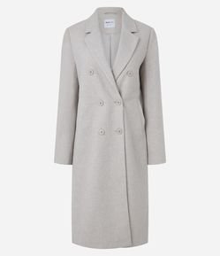 Casaco Longo em Polivelour com Botões e Bolsos Frontais