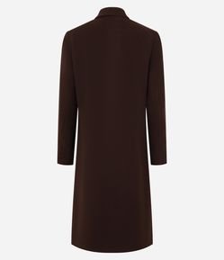 Casaco Longo em Polivelour com Botões e Bolsos Frontais