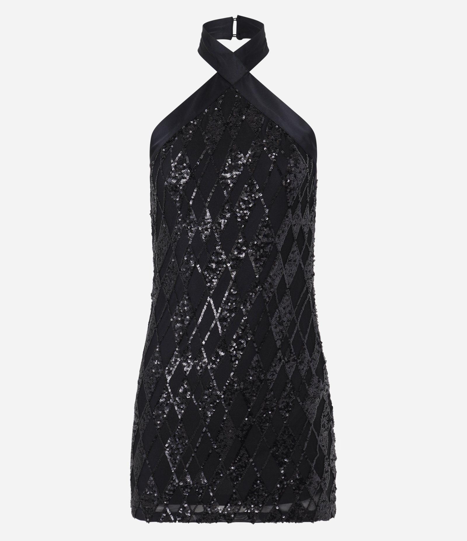 Vestido Curto com Paetês e Gola Halter Cruzada Preto 7