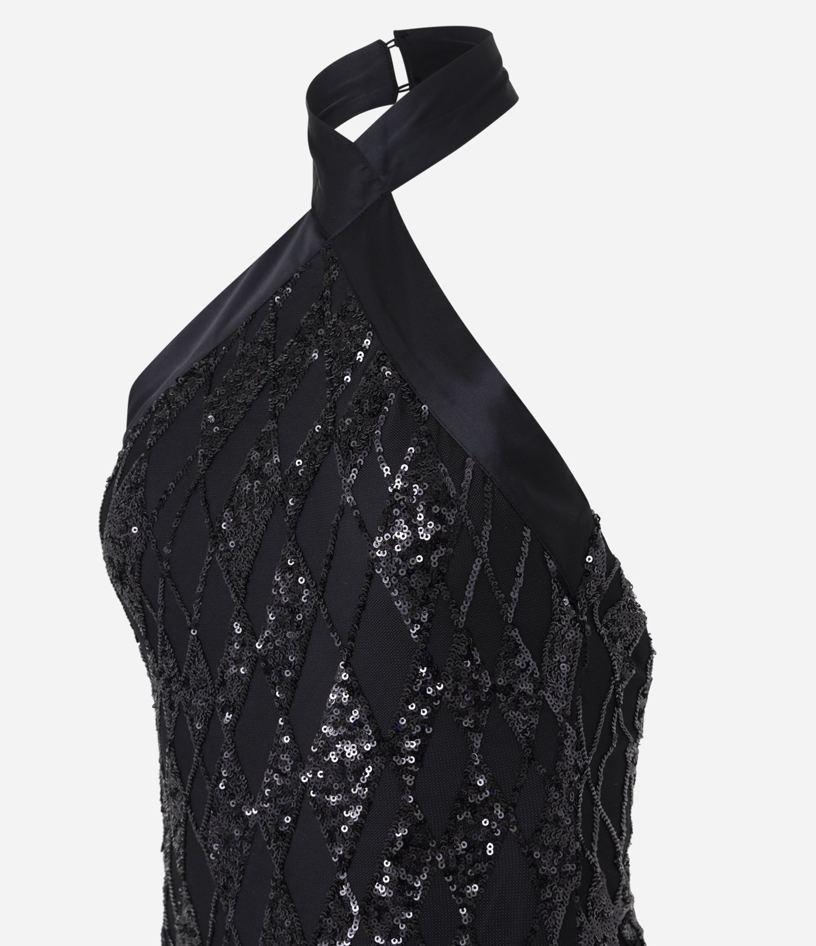 Vestido Curto com Paetês e Gola Halter Cruzada Preto 8