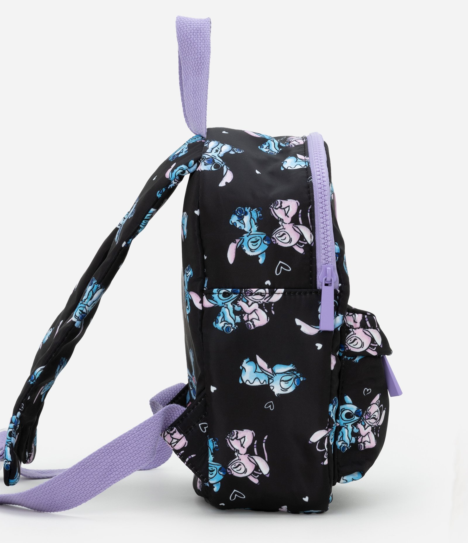 Mochila Infantil com Bolsinho e Estampa Stitch e Angel - Tam Único Preto/Lilás 2