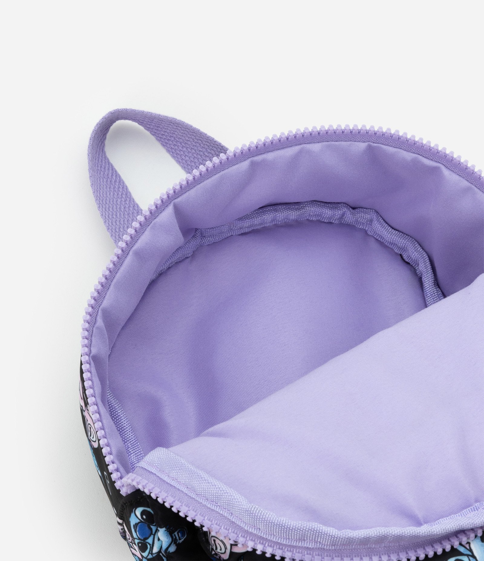 Mochila Infantil com Bolsinho e Estampa Stitch e Angel - Tam Único Preto/Lilás 3