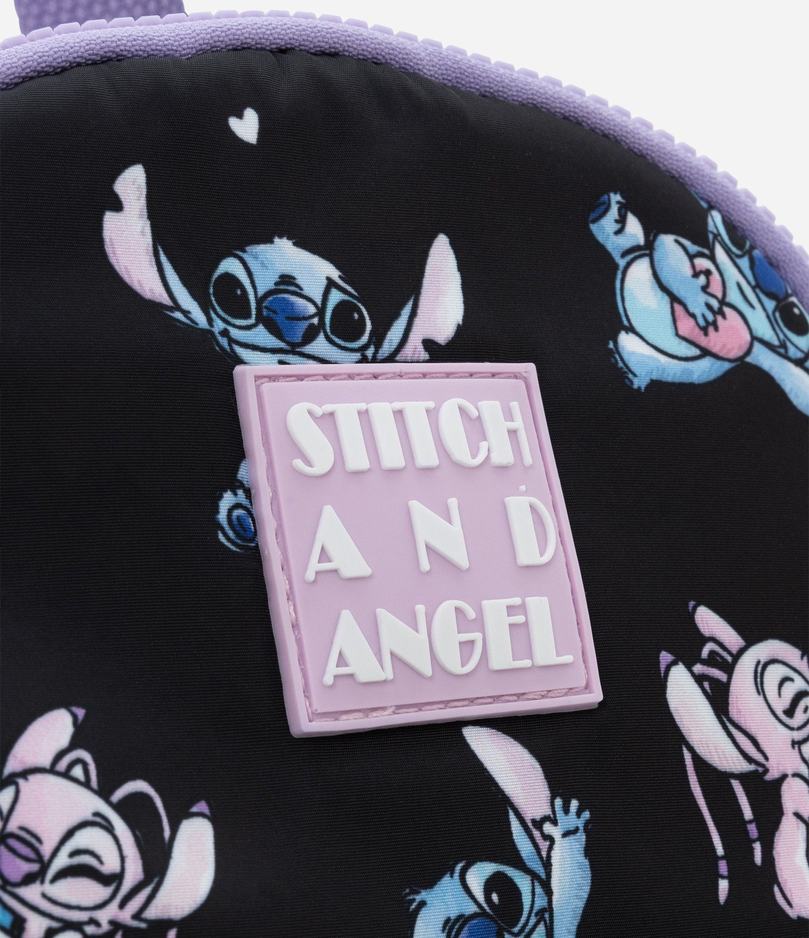 Mochila Infantil com Bolsinho e Estampa Stitch e Angel - Tam Único Preto/Lilás 4