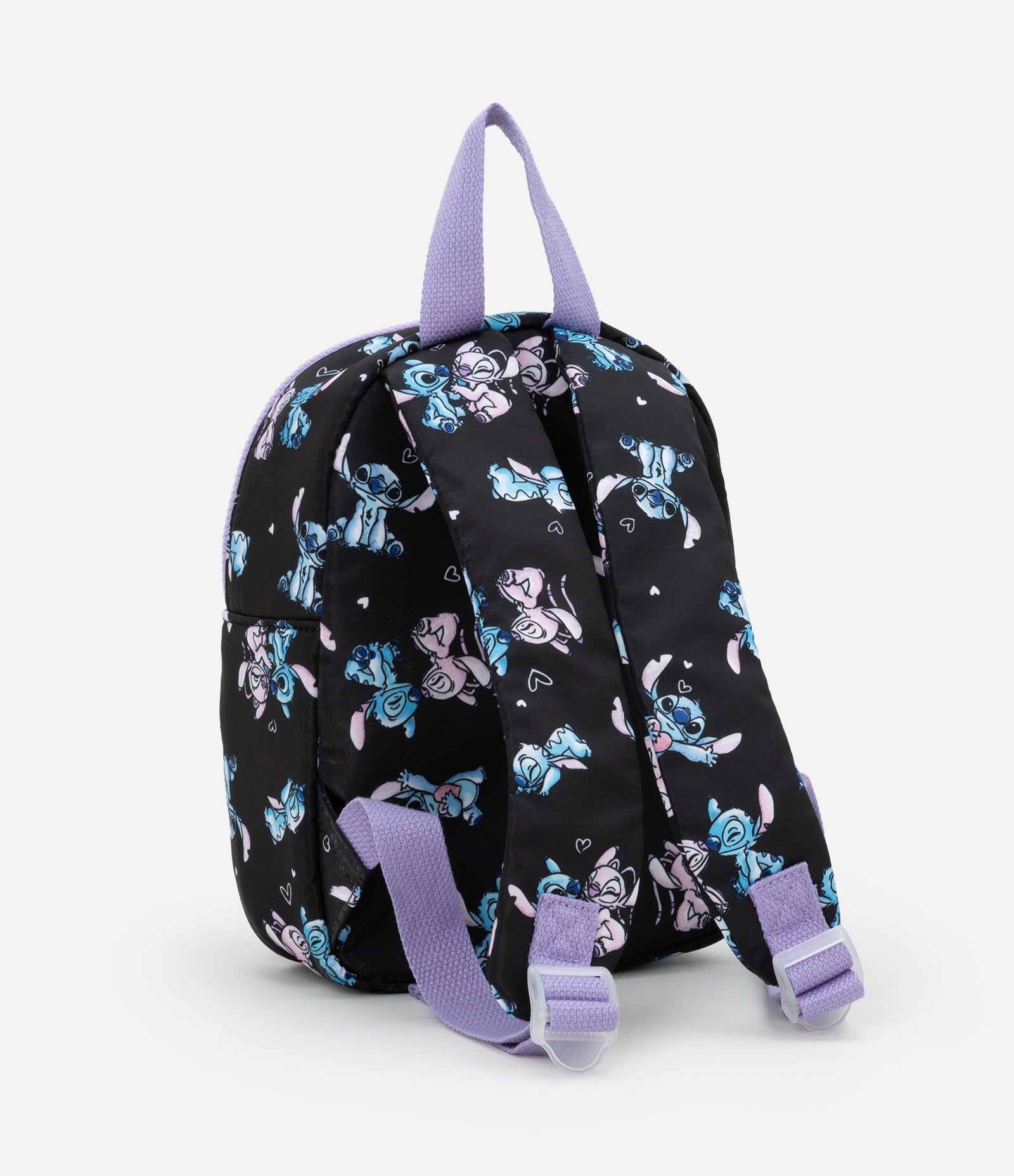 Mochila Infantil com Bolsinho e Estampa Stitch e Angel - Tam Único Preto/Lilás 5