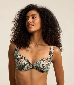 Biquíni Top Meia Taça em Microfibra com Folhagens Estampados