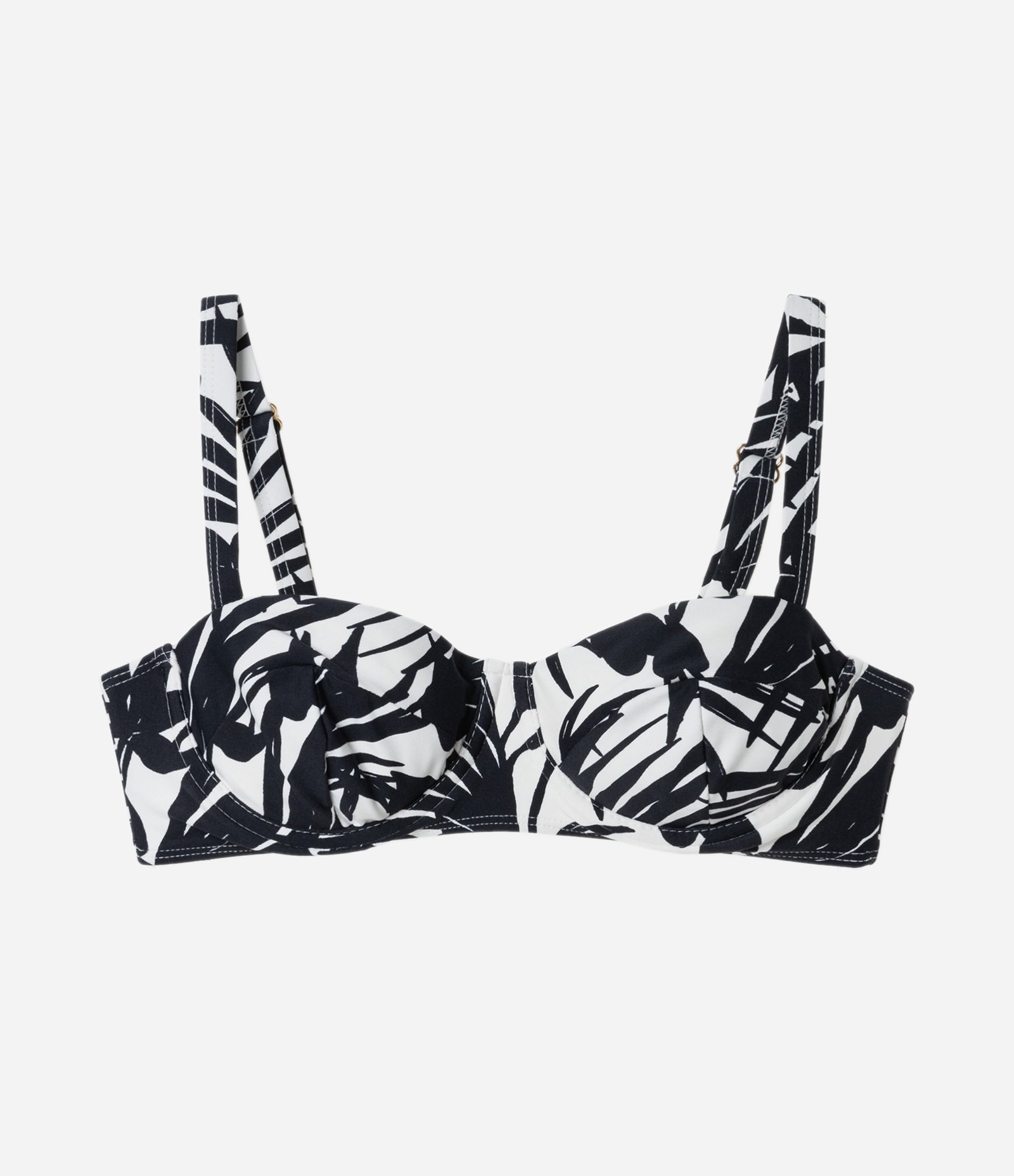 Biquíni Top Meia Taça em Microfibra com Folhagens Estampadas Preto/Branco 5