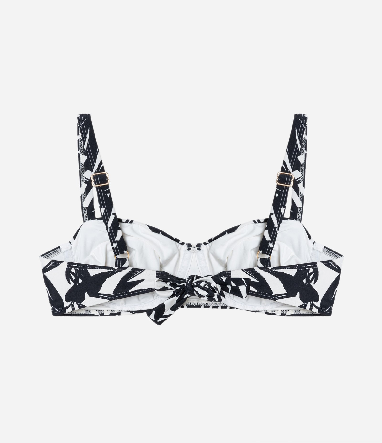 Biquíni Top Meia Taça em Microfibra com Folhagens Estampadas Preto/Branco 6