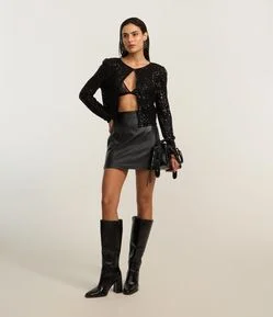 Saia Curta em PU com Zíper Lateral