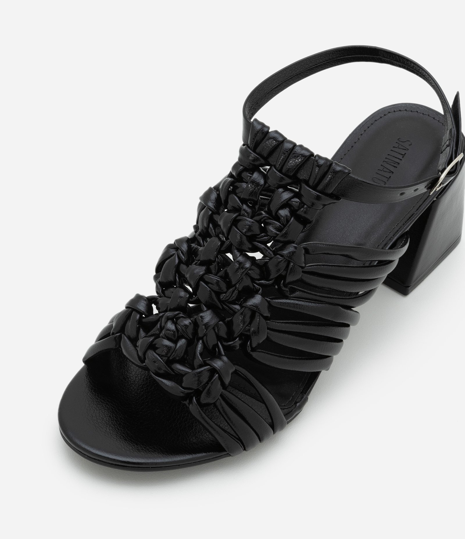 Sandália em PU com Cabedal em Macramê Bold Salto Bloco Médio Preto 4