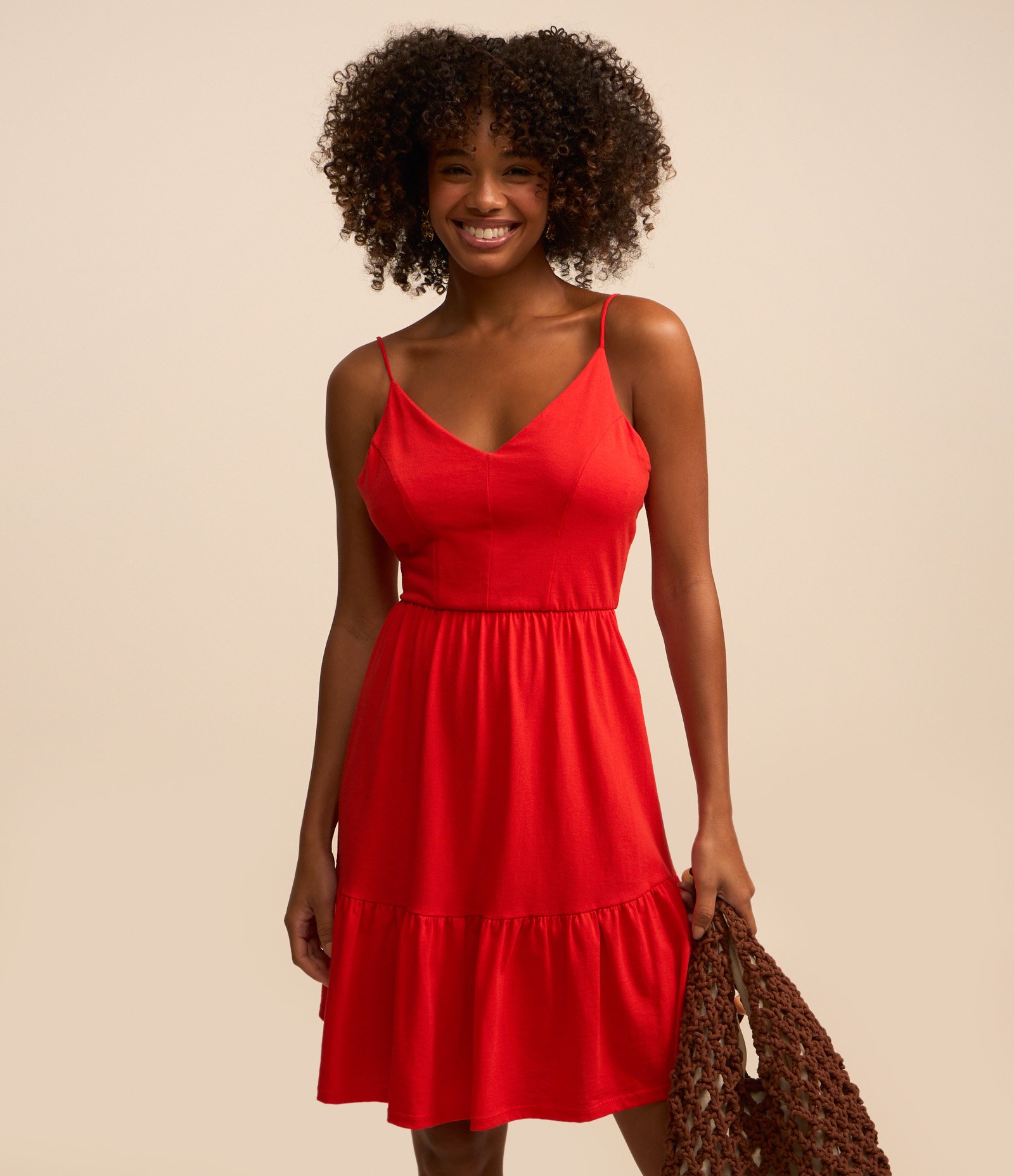 Vestido Curto em Algodão com Recorte e Alcinhas Finas Vermelho 2