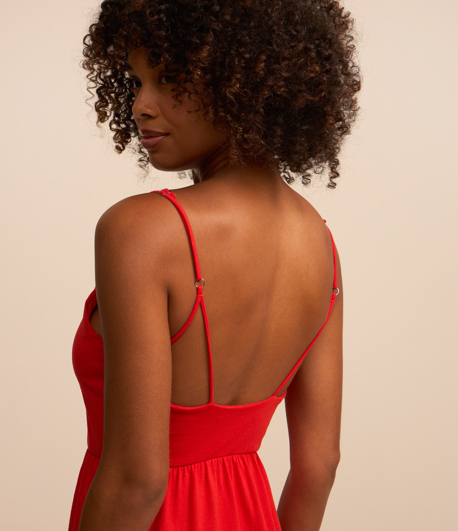 Vestido Curto em Algodão com Recorte e Alcinhas Finas Vermelho 4