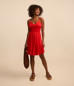 Vestido Curto em Algodão com Recorte e Alcinhas Finas