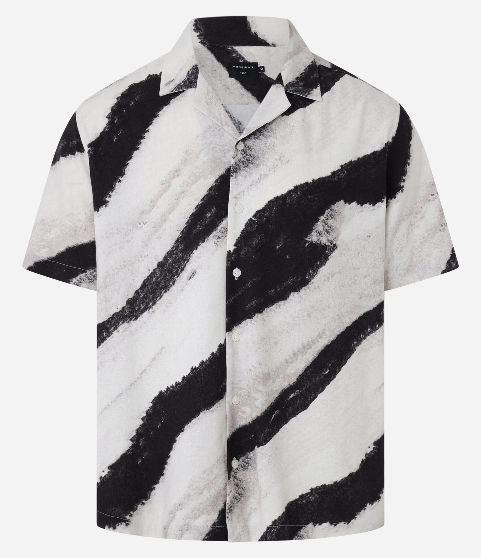 Camisa Boxy em Viscolinho com Textura e Estampa Abstrata Branco/Cinza/Preto 7