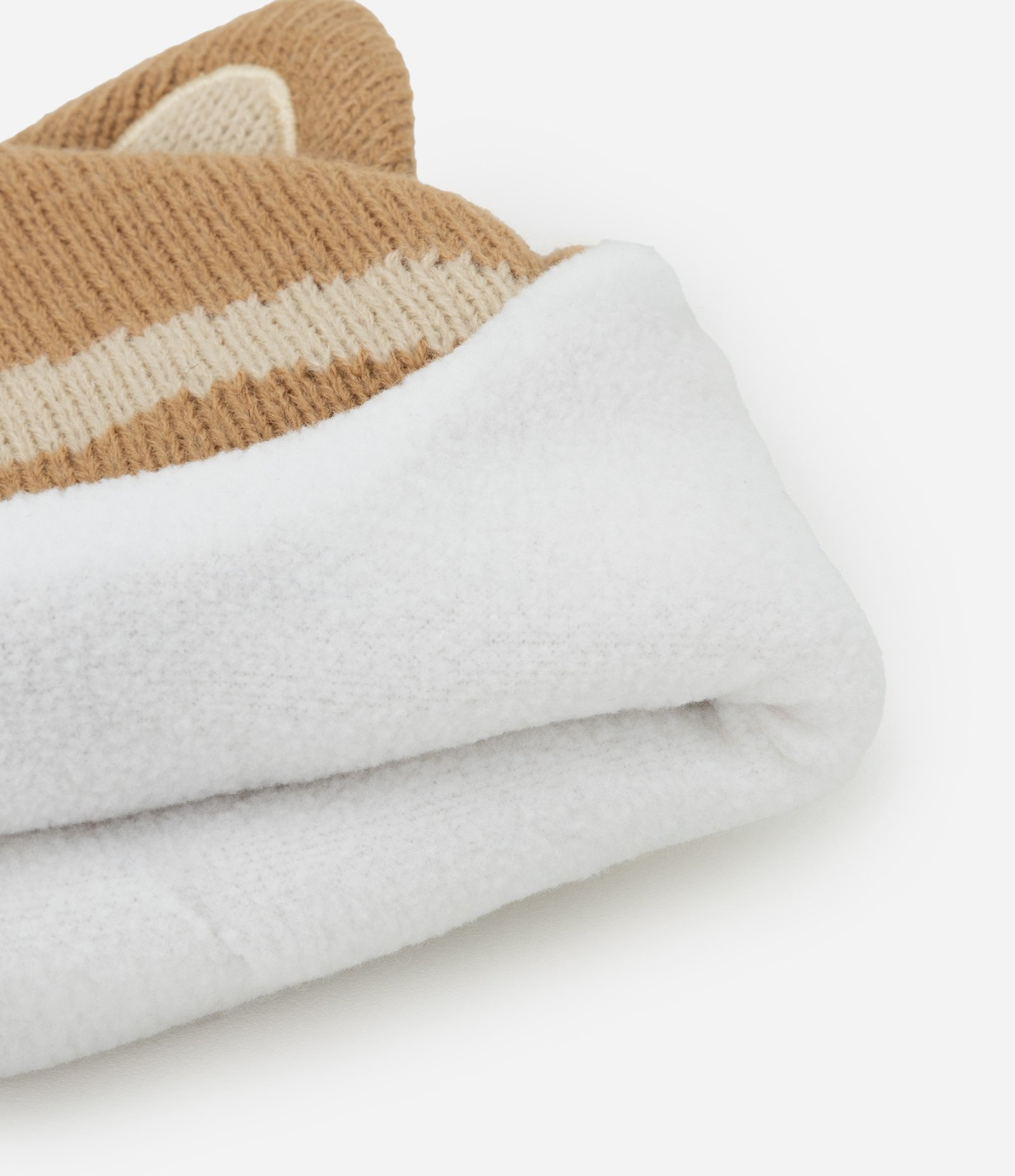 Touca Infantil em Tricô com Orelhinhas e Estampa Raposa - Tam Único Marrom 3