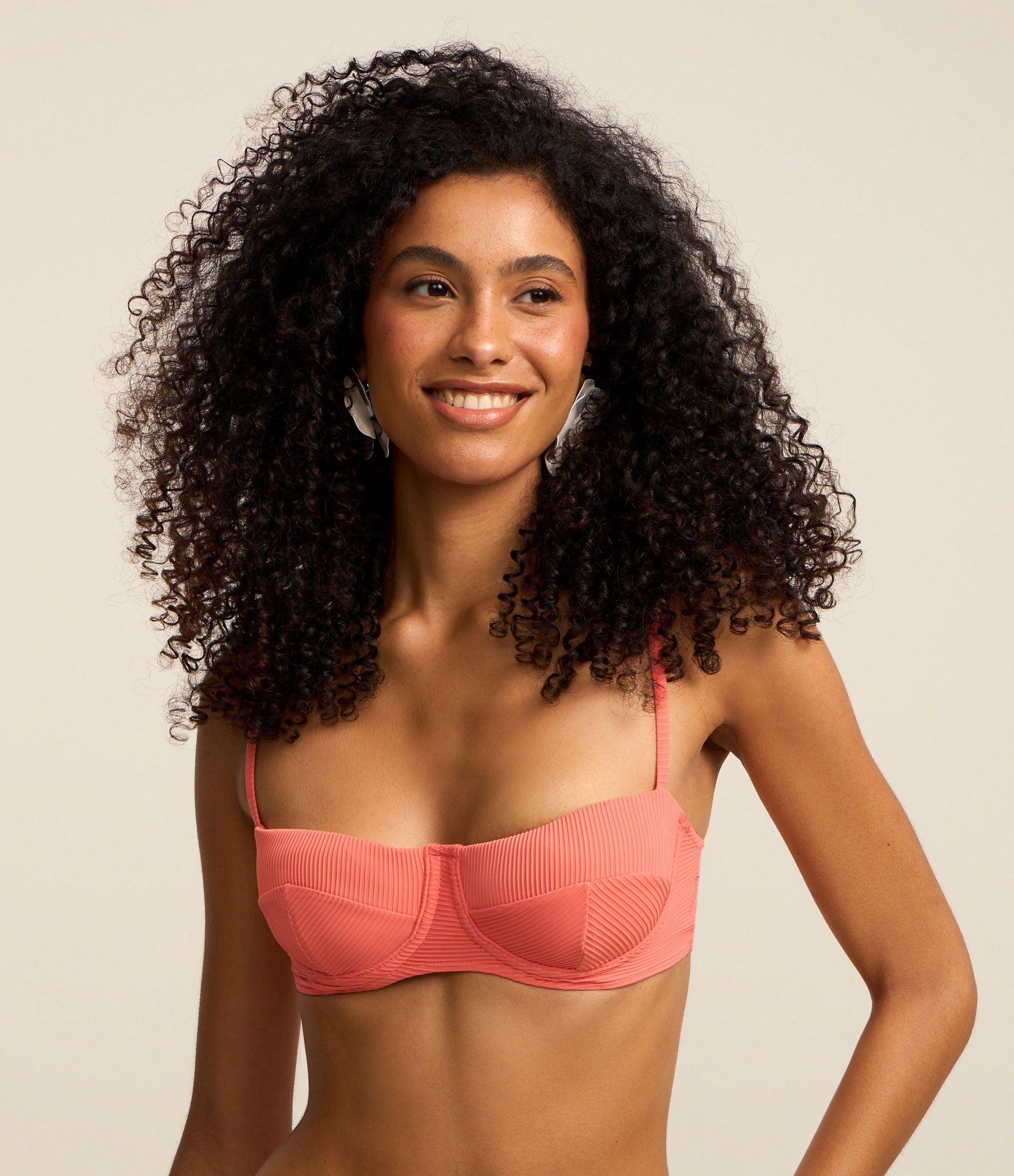 Biquíni Top Em Microfibra Meia Taça Canelada Laranja 1