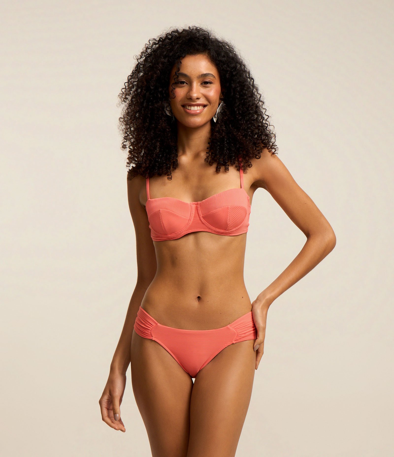 Biquíni Top Em Microfibra Meia Taça Canelada Laranja 2