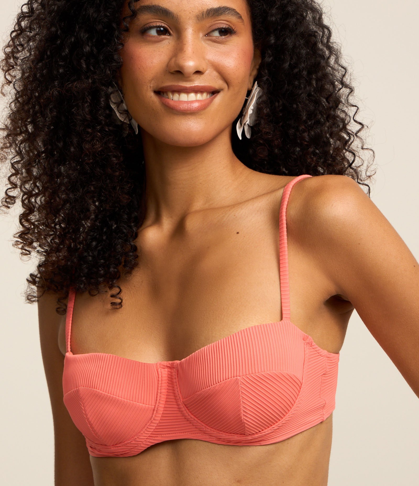 Biquíni Top Em Microfibra Meia Taça Canelada Laranja 4