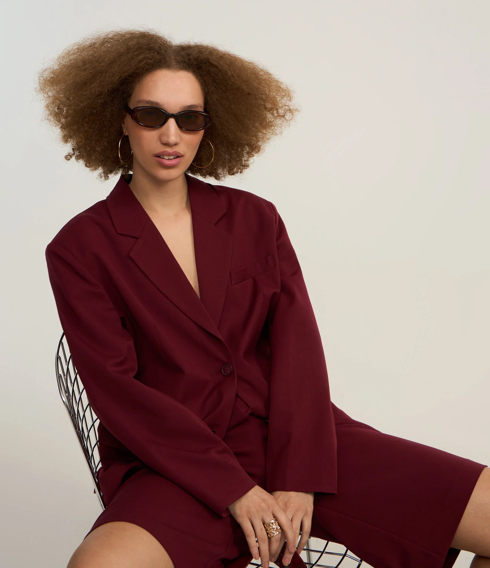 Blazer Oversized em Alfaiataria com Botões Bordô 1