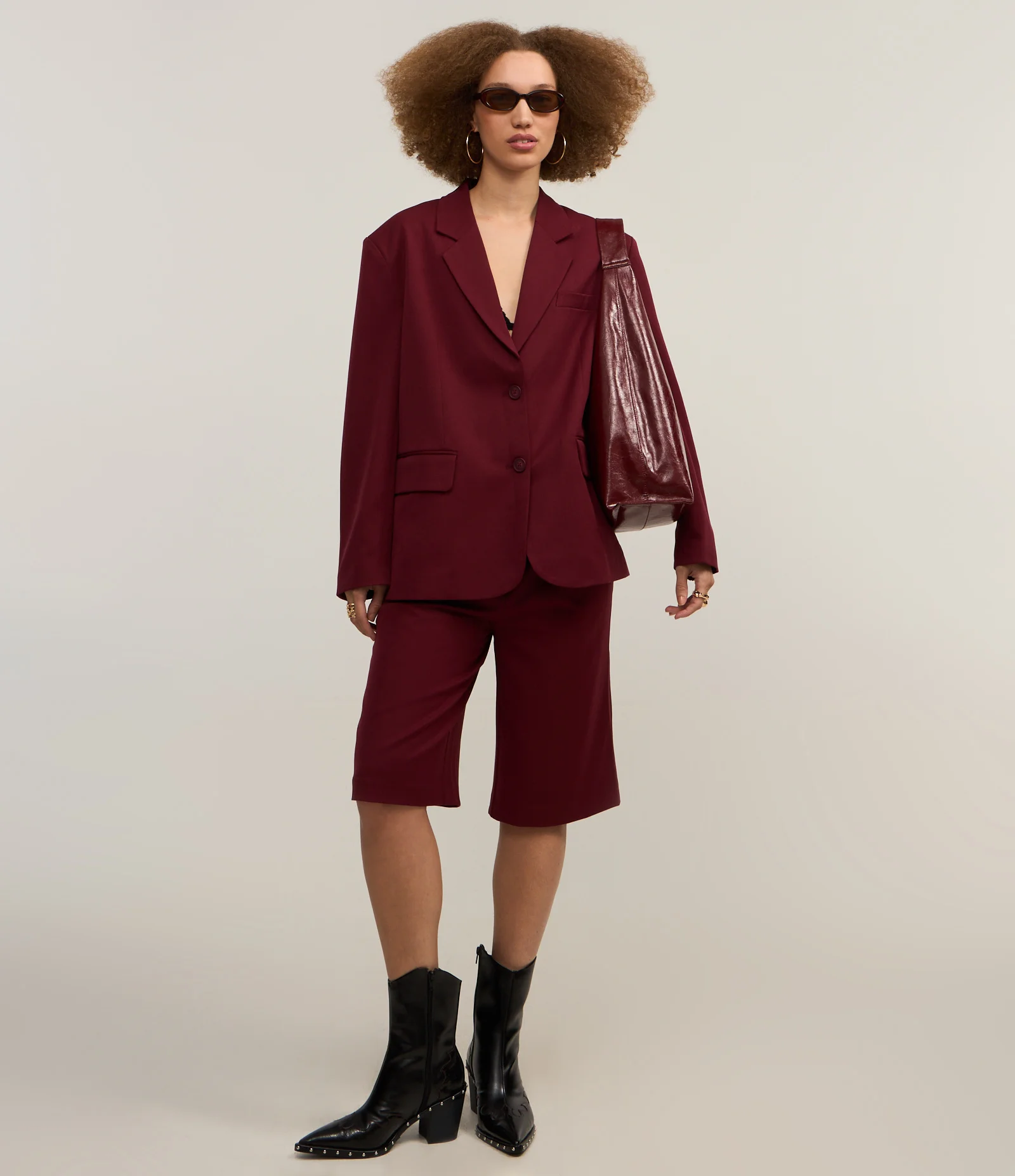 Blazer Oversized em Alfaiataria com Botões Bordô 2